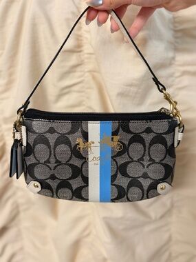 Coach Black Signature Canvas Mini Bag with Blue & White Stripe DUPE